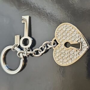 Coach Silver Heart and Key Charm Keychain EUC